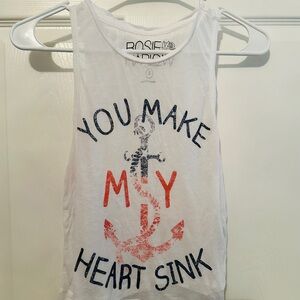 White Graphic Tank Top with Anchor Design